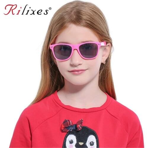 RILIXES Fashion Kids uv400 Sunglasses Child Sun Glasses Baby Vintage Eyeglasses Outdoor Goggles oculos infantil de sol with bag