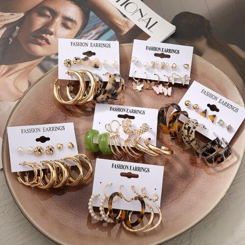 Fashion Pearl Hoop Earrings Set For Women Geometirc Gold Metal Circle Hoop Earrings Brincos 2021 Trend Jewelry Gift