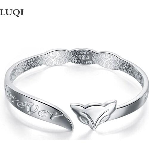 Fashion Womens S925 Silver Plated Platinum Personality Little Fox Open Bracelets QIANXI