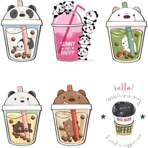 Cartoon patch Iron on Transfers iron-on transfer vinyl applique badge milk tea panda bear stickers patches on clothing washable