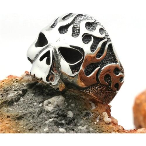 1pc Newest Design Flame Skull Head Punk Mens Boy Ring 316L Stainless Steel Ring Hot