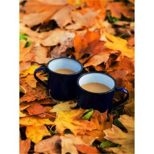 Full Drill Diamond Painting Maple Leaf Cup Coffee Craft Kit Diamond Painting Landscape Art Rhinestone Autumn Decoration