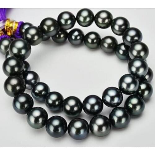 11-12mm freshwater black round pearl necklace 18inch 925silver