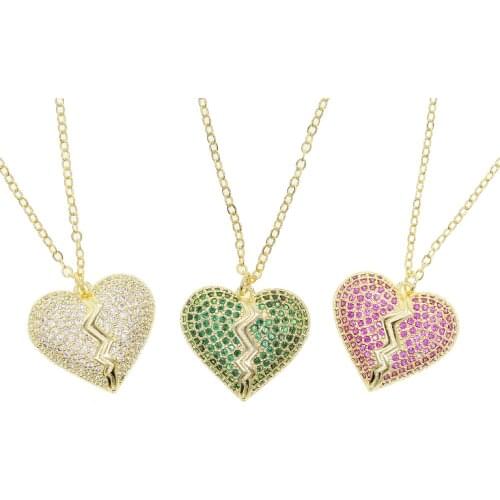 Gold color heart pendant necklace for women micro pave colorful CZ fashion break up gift