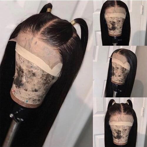 Straight Human Hair Wigs 4x4 Lace Closure Wig With Baby Hair 150% Density Peruvian Remy Human Hair Lace Wig For Women Free Part