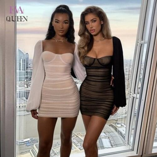 EvaQueen Chiffon Solid White Summer Mini Dress Women Lantern Sleeve Full Zippered Bodycon Dresses Backless V Neck Sexy Vestidos