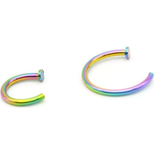 Rainbow Open Nose Ring Hoop Nose Ring Fake Lip Stud Surgical Steel Septum Ear Cartilage Open Hoop Ring Piercing Jewelry 20G 18G