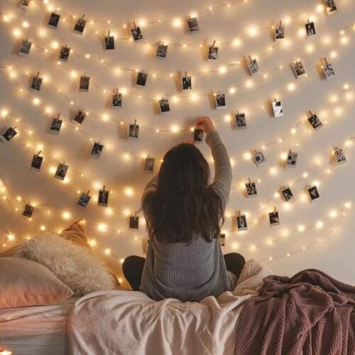 Christmas Lights Photo Clip Led String Lights Photo Wall Decoration Fairy Lights New Year DIY Holiday Room Lights Decor Garland