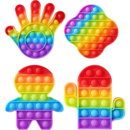 Silicone Rainbow Push Bubble Sensory Toy Anti-stress Educational Fidget Autism Push Bubble Sensory Toys for Adults Kids