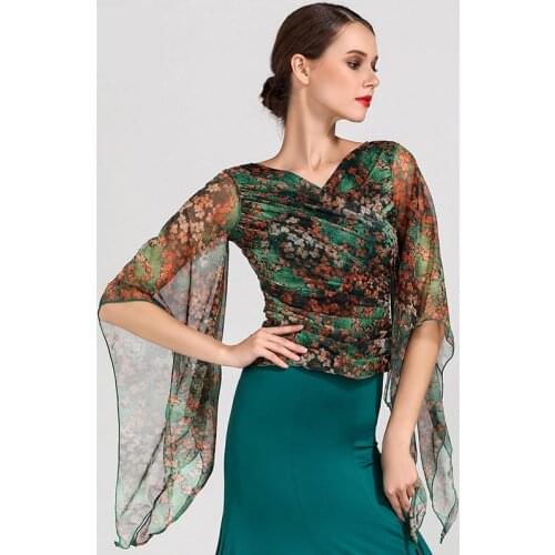 Fashion long sleeve v-neck gauze Latin Dance clothes top for women/female dancer,Ballroom tango Costumes performance wears GB027