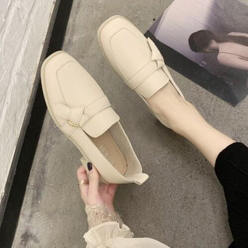 Shoes Women 2020 Autumn Spring New College British Leather Retro Shoes Female Students Square Thick Heels Slip On Womens Shoes