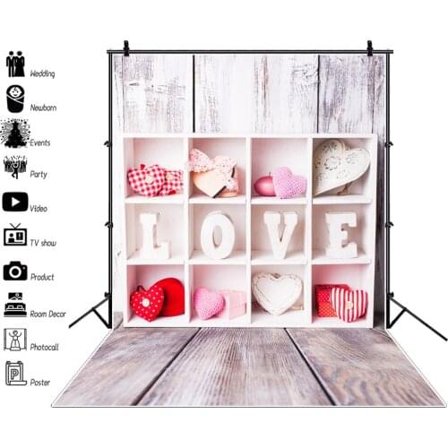 Laeacco Vinyl Backdrop Gray Wooden Shelf Floor Love Heart Gift Baby Party Portrait Photography Background Photocall Photo Studio