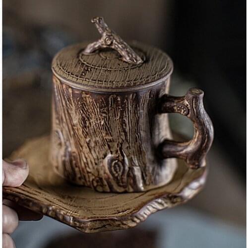 Vintage Coarse Pottery Coffee Cup With Saucer Porcelain Tea Cup With Plate New Arrival Mug With Handle