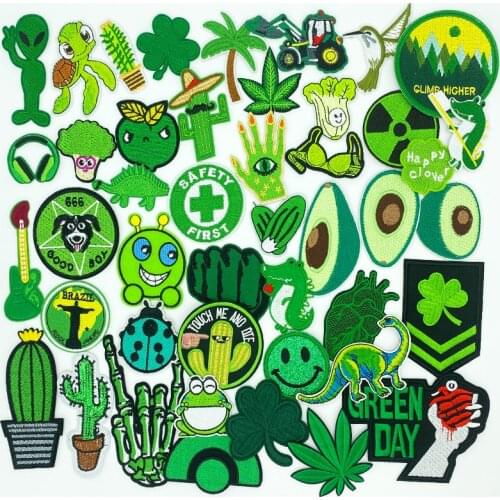 Green series cartoon embroidery patch Avocado plant clover DIY Iron on patches Clothes Badge Applique Decoration Apparel Garment