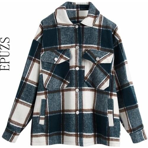 Fashion green Plaid shirt jacket women Oversized coat Long Sleeve thick plaid coat casual chic jacket plus size outwear