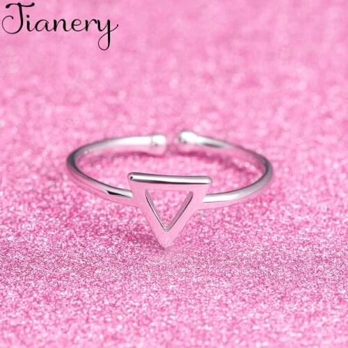 JIANERY Romantic Silver Color Triangle Rings For Women Bohemian Vintage Jewelry Adjustable Size Finger Rings