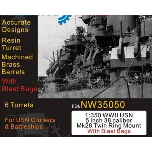 1/350 WWII USN 5 inch 38 Caliber Mk28 Twin Mount w/Blast Bags (Resin + metal etched sheet + metal barrel*12)