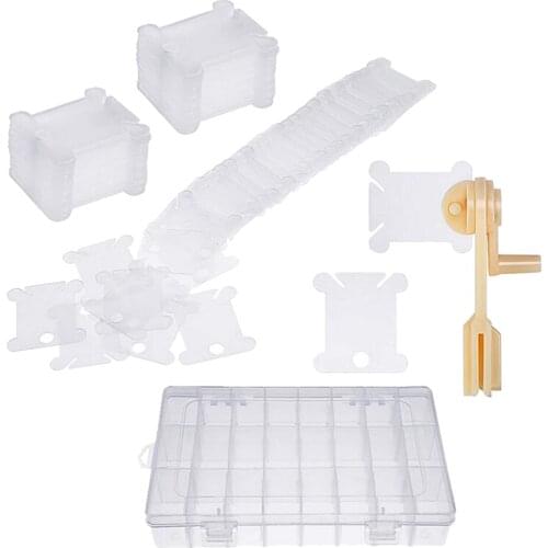 100x Plastic Floss Bobbins with Bobbin Winder Cross Stitch Cotton Thread Craft DIY Sewing Storage Kit with 36 Grids Box Holder