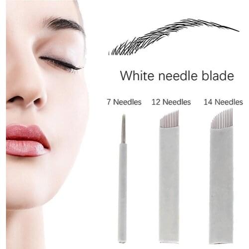 50Pcs Tattoo Needle Microbladings Permanent Make Up Manual Eyebrow Tattoo Curved Blades Needles 7/12/14 Pins Tattoo Body Art