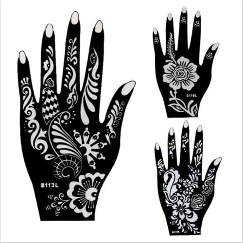 6pcs Large Henna Tattoo Stencils 22*10cm Lace Rose Lotus Flower Glitter Airbrush Indian Templates For Hand Painting Tattrendy