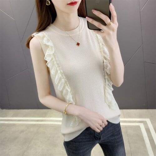 7320 (No.3, row 1, Zhongfang upstairs) spring and summer new round neck knitted ice silk slim lace womens Vest 24