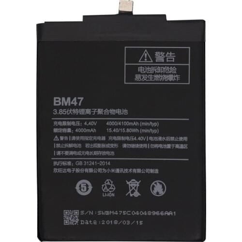 For Xiao Mi Phone Battery BM47 High Quality Capacity 4000mAh Replacement Battery For Redmi 3 3S 3X 4X 3 pro Hongmi 3 S 4 X