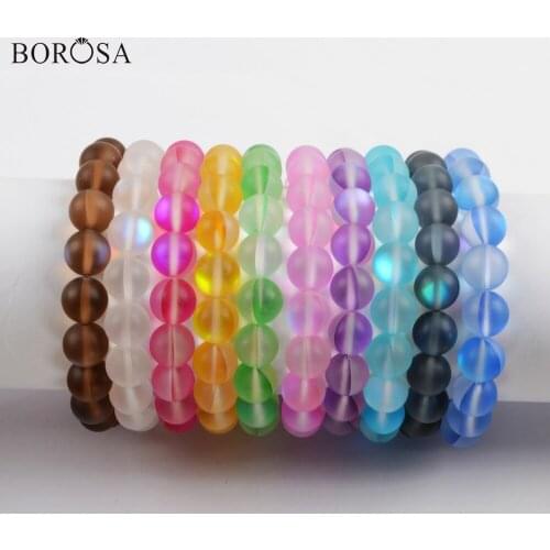 BOROSA 10PCS New Arrival 10mm Electroplated Rainbow Glass Beads Bracelet Jewelry Fashion Gems Bangle Jewelry for Lady G1804