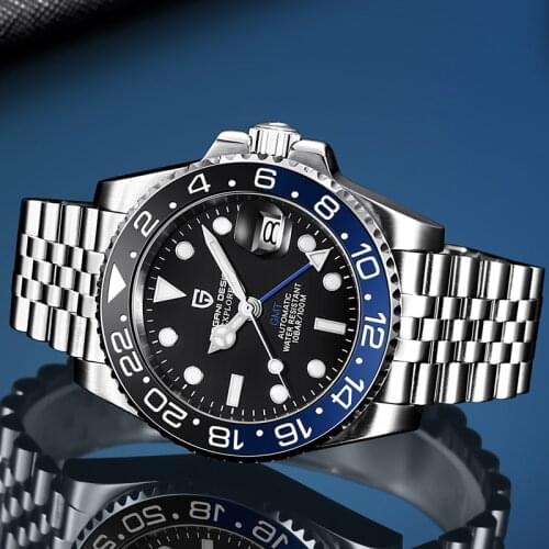PAGANI DESIGN Top Luxury Brand Men GMT Automatic Mechanical Watches 100M Waterproof Sports Watch Ceramic Bezel Sapphire Clock