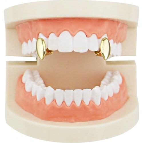 2Pcs/Set Teeth Grillz For Men Women Gold Silver Color Vampire Fang Grills On Teeth Cosplay Party Teeth Caps Rapper Body Jewelry