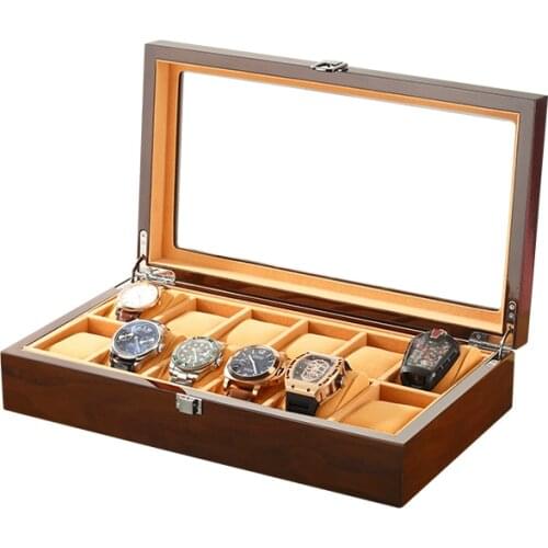 12 Slots wooden Watch Storage Box Organizer New Mechanical Mens Watch Display Holder Cases Black Jewelry Gift Boxes Case