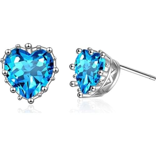 Elegant Blue Heart Crystal Stud Earrings for Women Wedding Jewelry Zircon Earring Female Girl Gifts