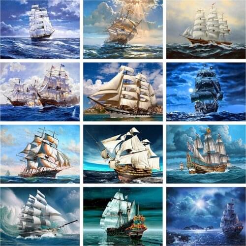 Evershine 5D Diamond Painting Sailboat Cross Stitch Needlework Diamond Embroidery Landscape Mosaic Full Layout Home Decor Crafts