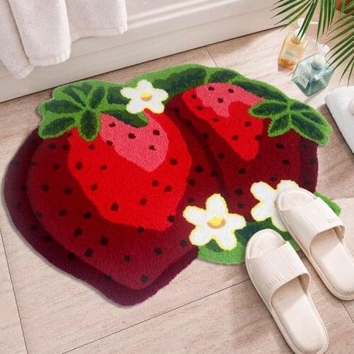 Strawberry Imprint Area Rug Cute Doormat Hand-embroidered Floor Mats Personalized Custom Toilet Carpets Pastoral Bathroom Carpet