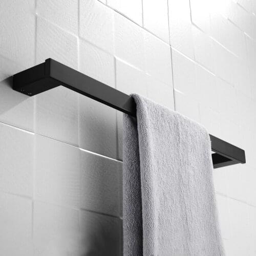 Stainless Steel Matt Black Single Square Towel Bar One Bar Towel Hanger Wall Mounted Towel Rack Holder for Home Hotel Apartment