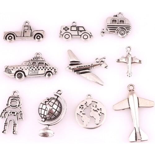 Mix 10pcs Tibetan Silver Plated Traffic Tool Car Plane Charm Pendants for Jewelry Making DIY Accessories Jewelry Findings