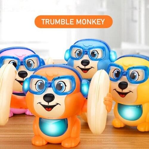 Cute 360-degree turning monkey animal doll music rolling toy childrens electric toy turn touch voice control J0655