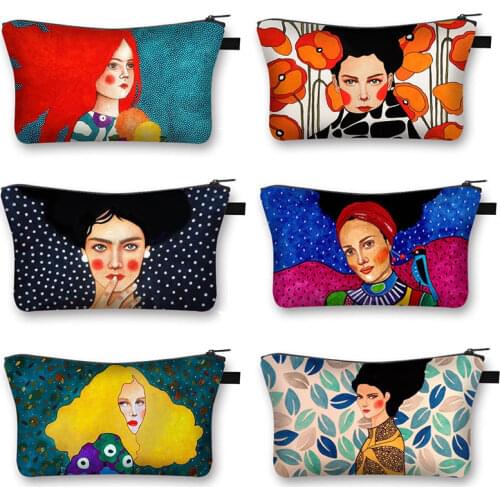 African Black Oil Painting Print Cosmetic Bag Woman Portable Travel Makeup Storage Bags Afro Girl Gift Cosmetic Case Bag