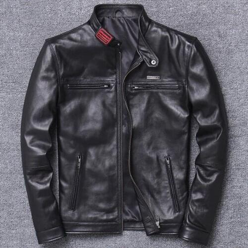 Real Photo Black Plus 4XL Sheepskin Coat Biker Mens Streetwear European and American Style Mens Real Leather Jacket 2019 A846
