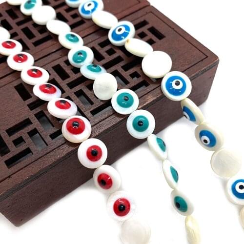 Natural Freshwater Shell 10mm Round Double Sided Demon Evil Eye DIY Jewelry Making Necklace Bracelet Charm Lady Accessories