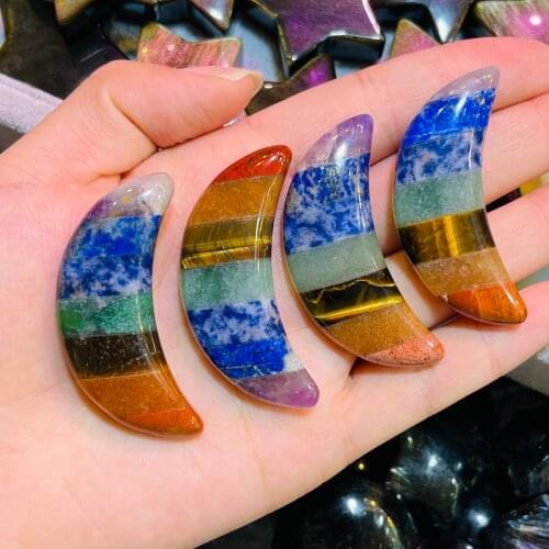 Natural Crystal Seven Chakras Crystal Moon Gem Therapy Stone Crafts Home Decor