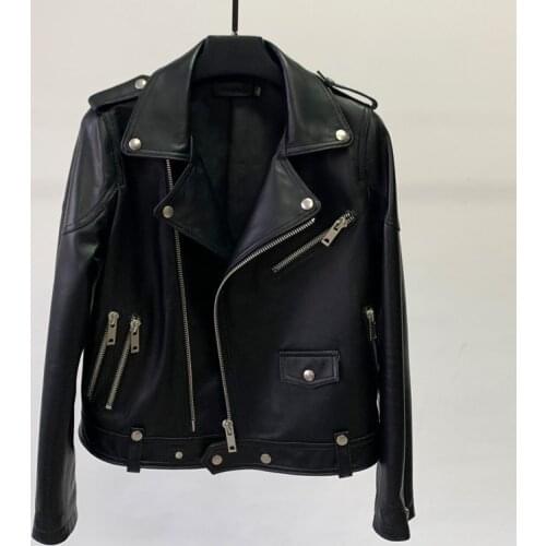 2020 Spring New Trend Leather Jacket Leather Motorcycle Coat Women Short Sheepskin Suit Collar Jacket Slim Leather Jacket