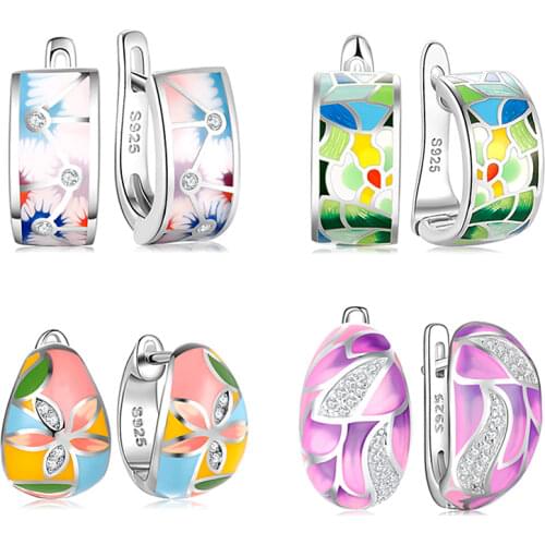 OGULEE Earrings For Women 2020 New 925 Sterling Silver Colorful Enamel with Cubic Zirconia Flower Earrings Luxury Jewelry Enamel