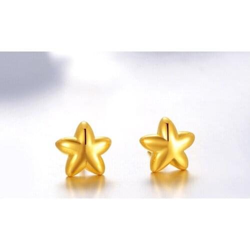 Authentic Solid 24K Yellow gold Stud Earrings Five Star Earrings 1.67g