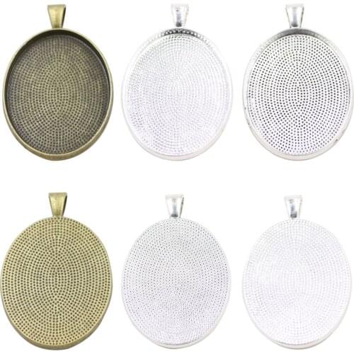 5Pcs/lot Oval Pendant Blank Settings Cabochons Bases Bezel Trays Fit 18x25/20x30mm Cabochon Cameo DIY Necklace Jewelry Making