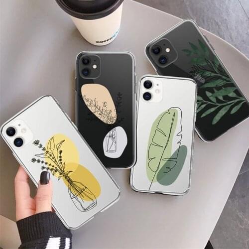 Moskado Art Flower Leaf Pattern Transparent Phone Cover For iPhone 12 Mini 11 Pro Max X XR XS Max 7 8 7Plus Soft Silicone Cases