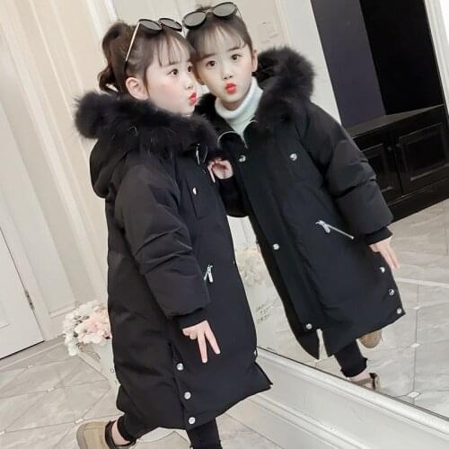 Girls Padded-Cotton Clothes 2020 New Girls Winter Coats Thick X-Long Puffer Jacket Fur Collar Hooded Cotton Jacket Fashion