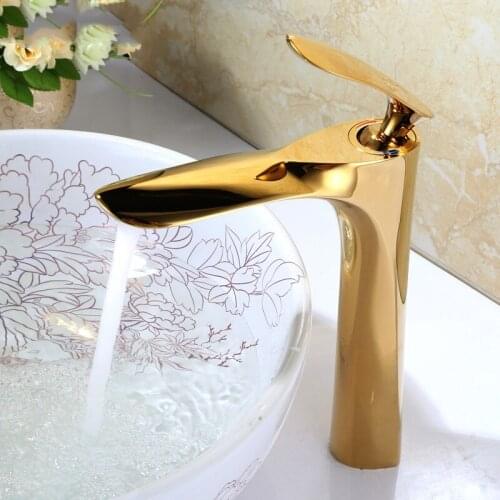 Luxury gold 300mm High brass bathroom faucet Unique Design Single Handle golden Vessel Sink Basin Mixer Faucet