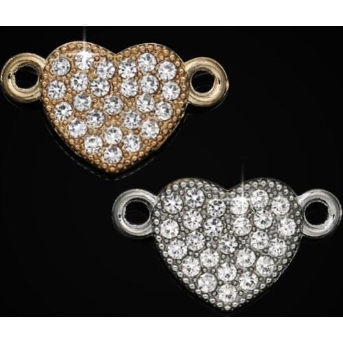 JAKONGO Gold Silver Color Crystal Heart Connector fit Jewelry Making Bracelet Accessories DIY Craft 19*11mm 6pcs/lot