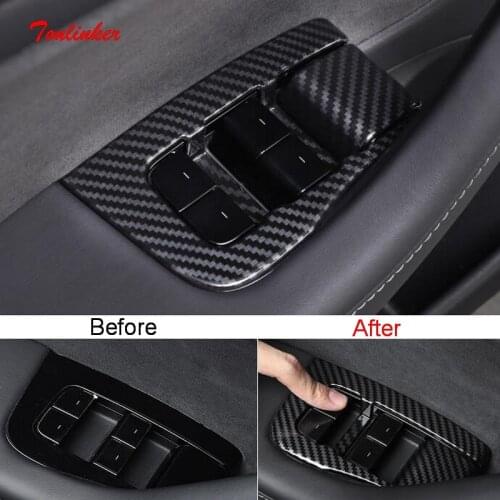 Tonlinker Interior Car Windows Control Cover sticker For TESLA Model 3 2017-2020 Car styling 6/8 PCS ABS Plastic Cover Stickers