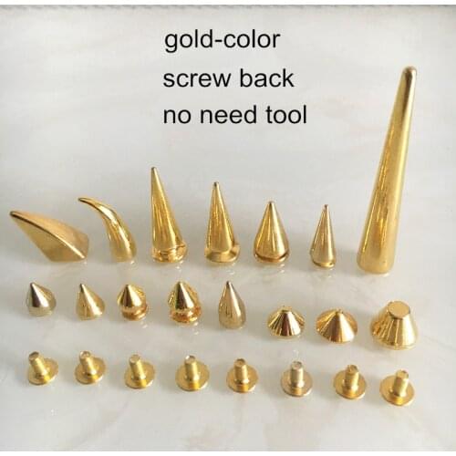 All Kinds of Gold Color Rivet Spike,Different Shapes Screw Back Metal Stud,Punk Rock DIY Rivet Stud - Free Shipping